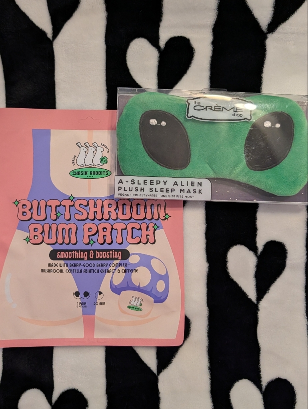 🍄 👽 Alien Plush Sleep Mask + Mushroom Buttshroom Bum Patch Fun Bundle 🆕